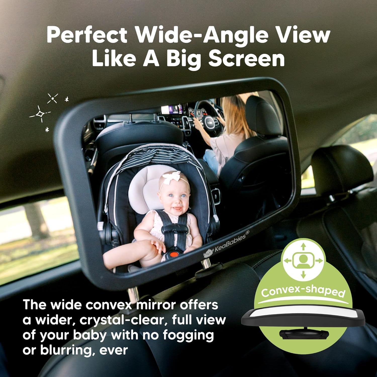 Large Shatterproof Baby Car Mirror - Safety Car Seat Mirror for Rear Facing Infant - Wide Shatterproof  Car Baby Mirror - Carseat Mirrors - Fully Assembled Baby Car Mirror (Matte Black)
